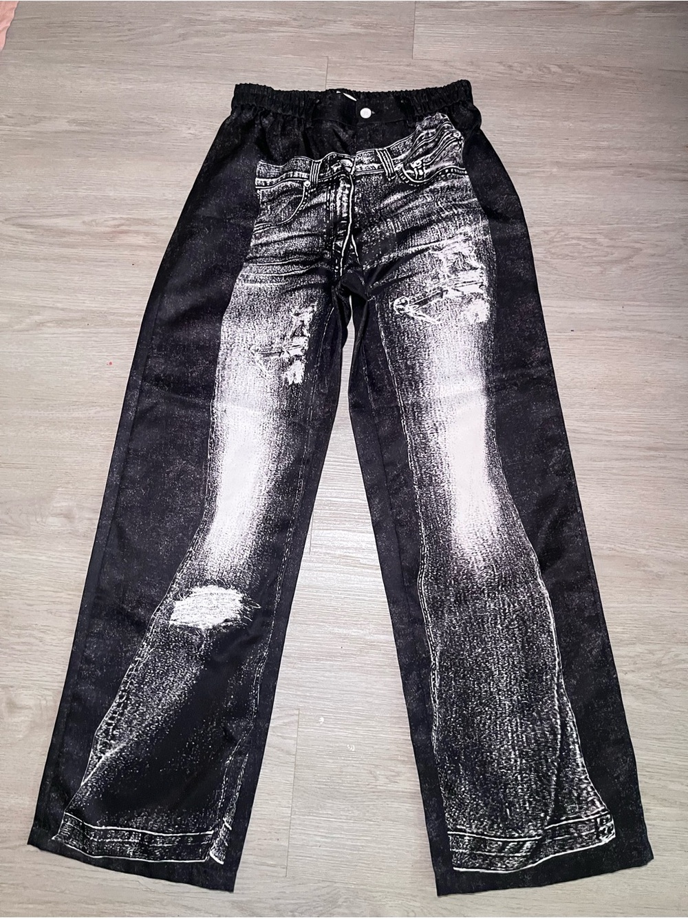 SHEIN Black & White Printed Baggy Pants Medium